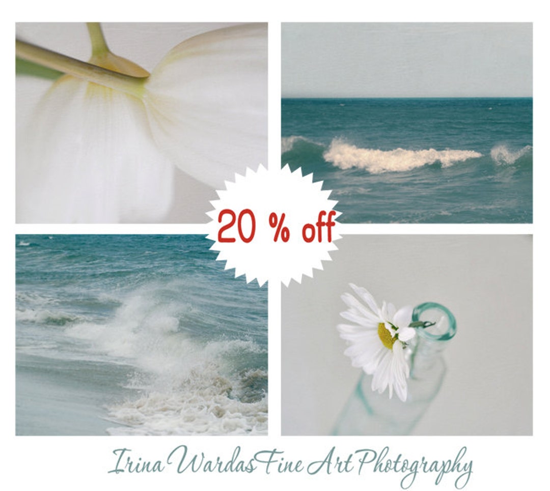 Shabby Chic Bathroom Wall Art Set of 4 Prints 9x12 Teal and Etsy