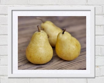 Fruit photography, pear picture, food wall art, food photography kitchen art print, fruit still life print, rustic kitchen decor, farmhouse