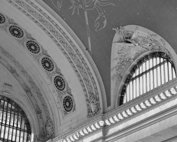 Grand Central Station Terminal Celestial Ceiling Window Photography Black And White New York Architecture Print Living Room Office Decor