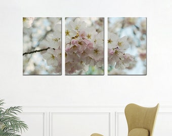 3 piece wall art, cherry blossom sakura art, shabby chic bedroom wall decor over the bed, 3 panel wall art, extra large wall art canvas,