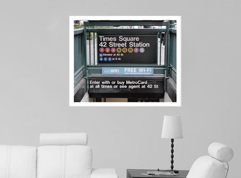 Times square subway sign, New York City photo print or canvas, extra large wall art, New York gift, NY office apartmen art, dorm wall decor image 2