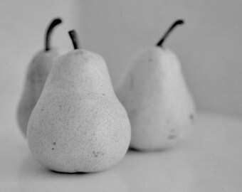 Kitchen black and white photography print, pear picture, fruit still life photo, grey kitchen wall art modern decor, minimalist print