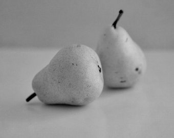 Black and white photography print, modern kitchen art, pear picture, fruit still life photo, grey kitchen wall decor, minimalist print 11x14