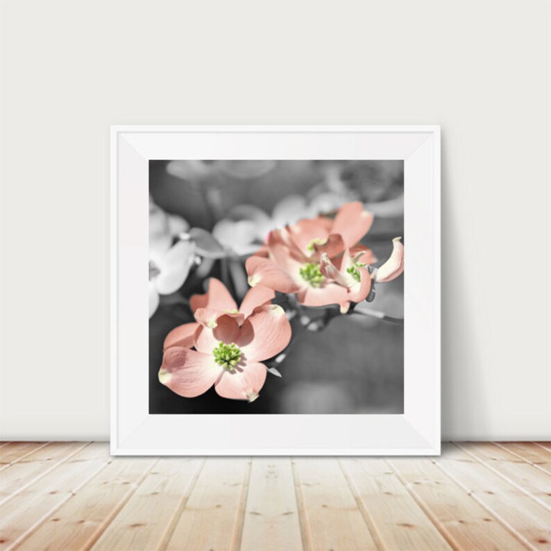 Peach and Grey Wall Art Tree Branch Floral Photography Print Etsy