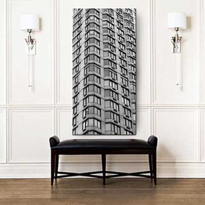 Tall entryway black and white staircase canvas, extra large wall art 20x60, geometric artwork, windows wall decor, abstract canvas vertical