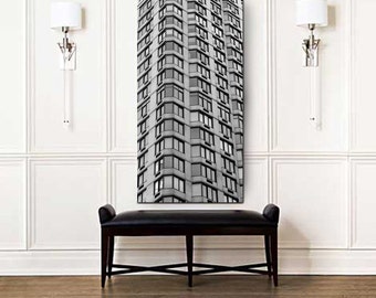 Tall entryway black and white staircase canvas, extra large wall art 20x60, geometric artwork, windows wall decor, abstract canvas vertical