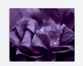 Purple flower canvas or photography print, dark floral purple modern artwork, large wall art, purple wall decor, black, eggplant
