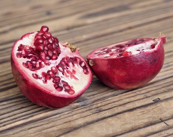 Fruit photography print, pomegranate art, farmhouse kitchen decor, brown burgundy red fruit still life, rustic kitchen wall art, dine room
