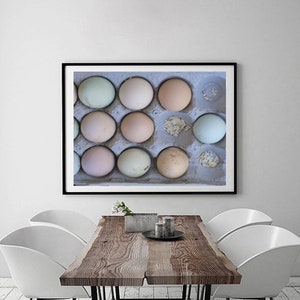 Kitchen picture, country rustic dine room wall decor, modern farm house decor, pastel food print, large photography, eggs in carton image 2