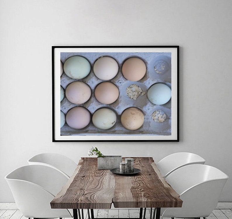 Kitchen picture, country rustic dine room wall decor, modern farm house decor, pastel food print, large photography, eggs in carton image 2