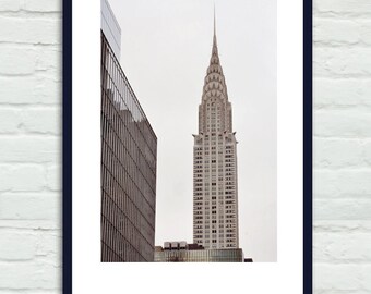 New York skyscraper wall art Chrysler Building picture, sepia tan New York decor, nyc architecture art print, vertical photography print