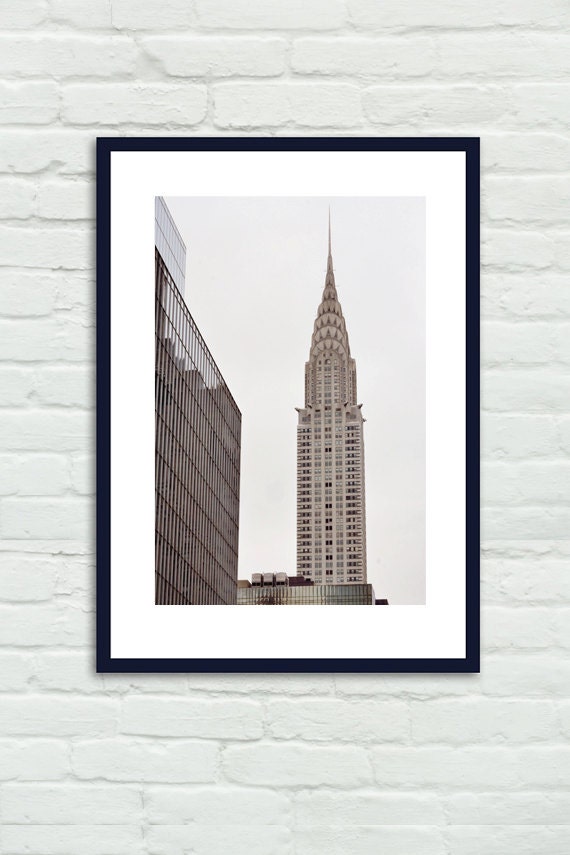 New York skyscraper wall art Chrysler Building picture, sepia tan New York decor, nyc architecture art print, vertical photography print