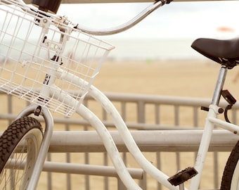 Bicycle art, beach bike photo, beach photography, white beige boho chic wall art, beach house wall decor, brown tan large wall bike print