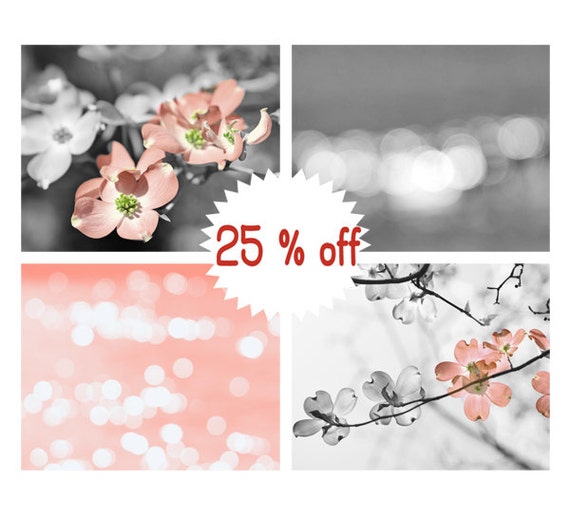 Peach And Grey Wall Art Grey And Peach Photo Prints Set Of 4 12x12 11x14 8x10 Pictures Bathroom Bedroom Girls Room Modern Decor Art Set
