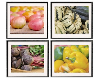 Vegetable prints, kitchen pictures, kitchen decor, kitchen print set of 4 8x10, 5x7, 11x14 vegetable pictures, market art, dine room prints