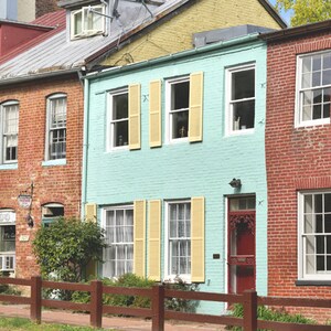 Washington DC Georgetown art print, colorful row houses photography, Georgetown downtown canal, DC wall decor picture architectural wall art