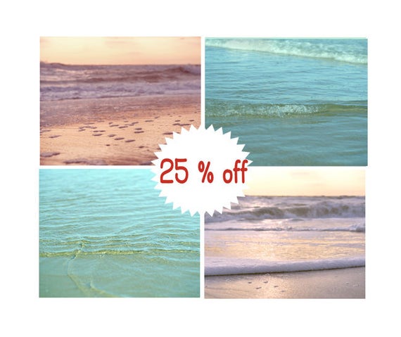 Water Art Prints Peach Mint Aqua Bathroom Pictures Ocean Photography Set 4 11x14 12x12 Bathroom Art Prints Beach Bathroom Wall Decor