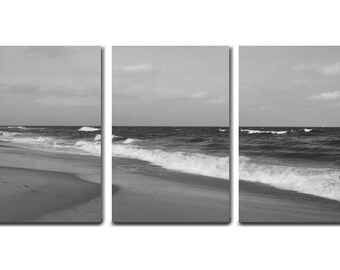 3 piece wall art black and white canvas beach ocean 3 panel wall art, canvas split, oversized coastal house tryptic art, nautical wall decor