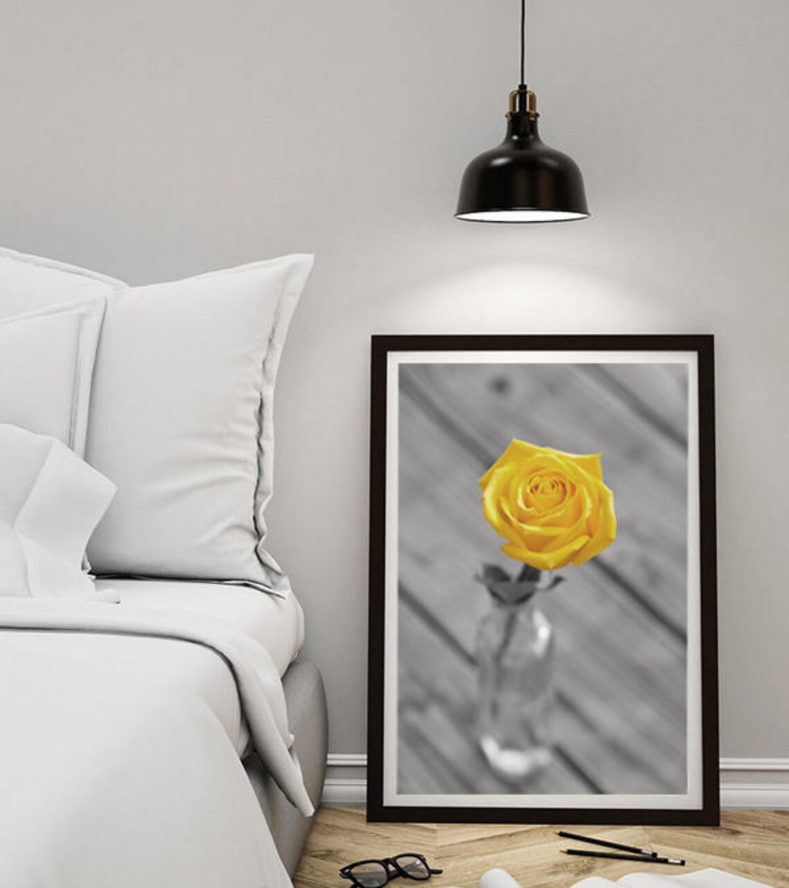 Yellow and Gray Bathroom Wall Decor Floral Still Life Large Etsy