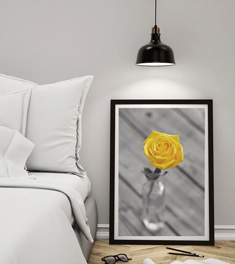 Yellow and Gray Bathroom Wall Decor Floral Still Life Large Etsy