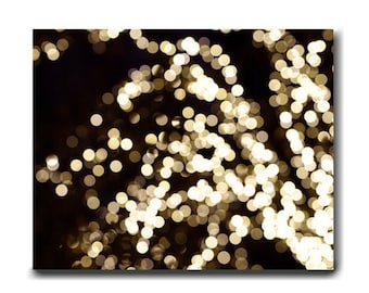 Holiday wall art lighted tree abstract canvas or photo print, festive lighted art, gold and black art, bronze gold sparkle large wall decor