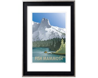 Fish Mammoth Original Vintage-Style Poster/Print, Mammoth Mountain, Mountain Cabin Decor, Mammoth Lakes Art, Fishing Poster/Print