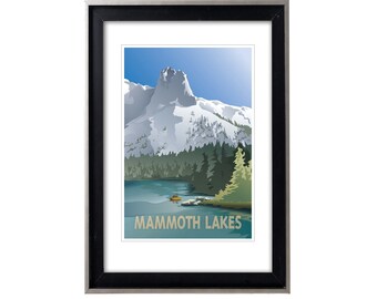 Mammoth Lakes Retro-Style Travel Poster/Print, Mountain Cabin Decor, Fishing Poster/Print