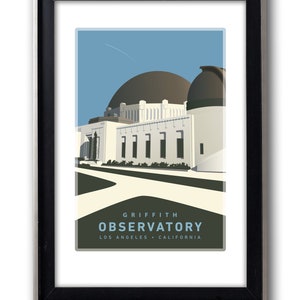 May include: A vintage-style illustration of the Griffith Observatory in Los Angeles, California. The observatory is depicted in a light gray color with a brown dome and a blue sky in the background. The text "GRIFFITH OBSERVATORY" is written in black below the image, with "LOS ANGELES - CALIFORNIA" in smaller text below that.