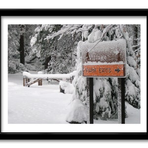 Yosemite Village Sign Photo, Yosemite Valley Photography, Winter Snow Scene Photo, National Park Prints, Sierra Nevada, Snow-Covered Sign
