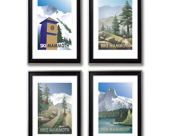 Mammoth Lakes Original Retro-Style Travel Posters/Prints, Skiing, Hiking, Fishing, Biking, Collection of Posters/Prints