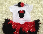 Items similar to Red and black minnie mouse birthday ...