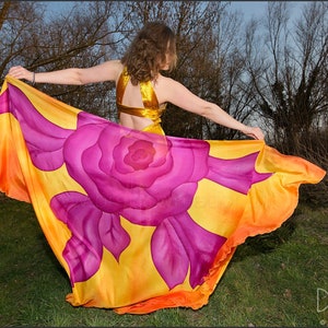 Semicircular hand painted silk veil made to order. Dance accessories.