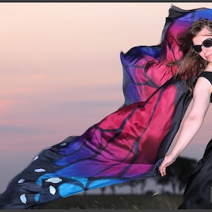 Hand painted silk veil, almost like wings. Belly dance veil made to order.