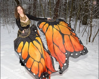 Hand painted monarch butterfly fan veils