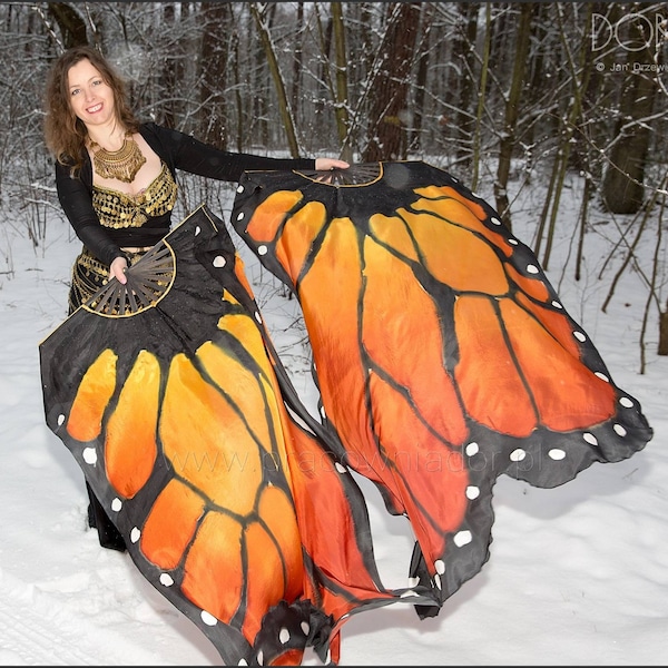 Hand painted monarch butterfly fan veils with ultraviolet paint