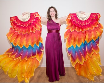 Ultraviolet  Phoenix bird, hand painted multicolored bird fan veils