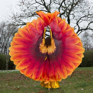 Double semicircle veils. Whole wheel wings with floral pattern.