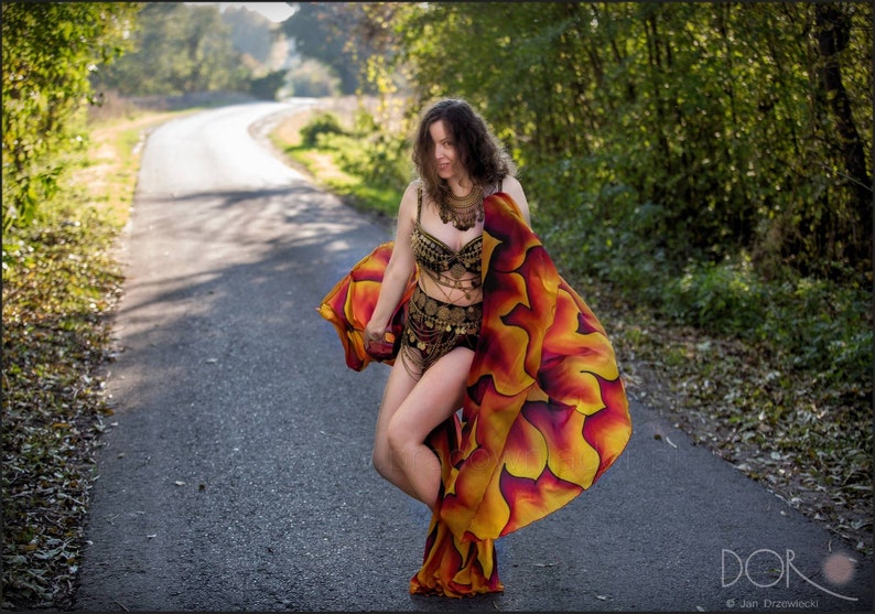 Fire Flames Hand Painted Silk Skirt. Belly Dance Costume Made Etsy
