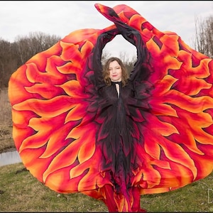 Fire silk cape made of two full circles fabric.  Made to order. Performance wear