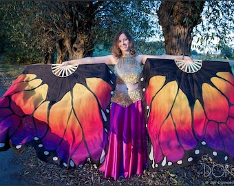 Multicolored hand painted butterfly fan veils in xl size.