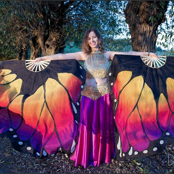 Multicolored hand painted butterfly fan veils in xl size.