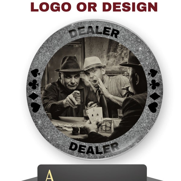 Personalized Glass Dealer Button, Poker Dealer Button, Dealer, Big Blind, Small Blind, Photo, Logo, Poker Design, Card Guard, Texas Hold-Em