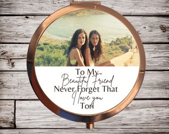 MIROIR PERSONNALISÉ COMPACT | Miroir personnalisé avec photo pour ami | Meilleur ami | Cadeau d'ami | Anniversaire | Personnalisé | Miroir double | Mariage