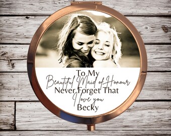 CUSTOM MIRROR COMPACT | Personalized  Mirror With Photo For Maid Of Honour | Brides Maid | Mother Of The Bride | Wedding Party Gift |