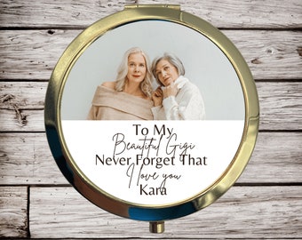CUSTOM MIRROR COMPACT | Personalized  Mirror With Photo For Grandma | Granny | Nanny | Nan | Gigi | Custom | Double Mirror | Gift Grandkids