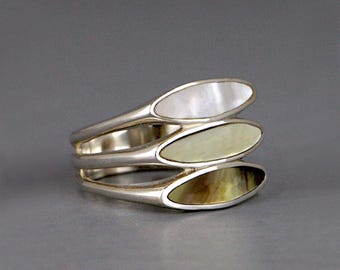 Mother of Pearl, Multi Gemstone 925 Sterling Silver Ring