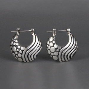 Pebbles and Waves Silver Hoops
