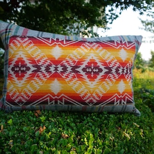 Tribal Print Orange Decorative Pillow made from Pendleton Wool