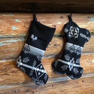 Modern Tribal Wool Stocking | Dog Bone Stocking | MCM Black and White Christmas