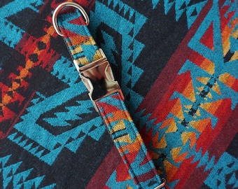 Wool Dog Collar | Blue and Orange Dog Collar made from Pendleton Wool | ASTORIA SUNSET